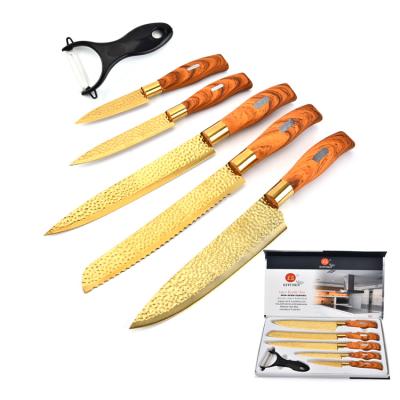 China Durable High Quality Titanium Coating Knife Stainless Steel 6 Pcs Kitchen Knife Sets for sale