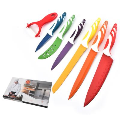 China 7 Pieces New Color Stainless Steel Knife Kitchen Viable High Quality Non-Stick Coating Set for sale