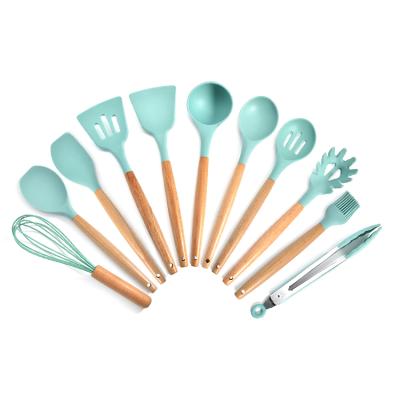 China Sustainable Wooden Handles Cooking Tool Utensil Set 12 Pcs Eco Friendly Household Silicone Kitchen Utensils for sale