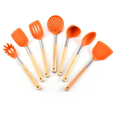 China Viable For Kitchen Home Use Silicone Amazon Top Selling Wooden Cooking Utensil Accessories Set for sale