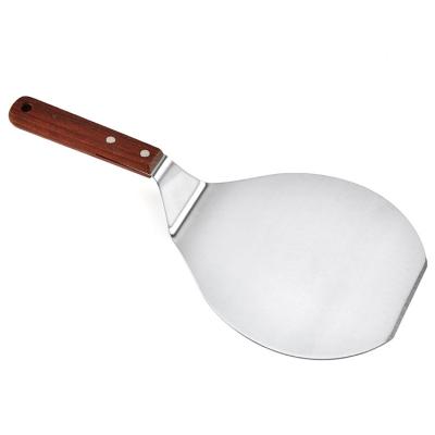 China 2021 Sustainable Kitchen Accessories Baking Tool Wood Handle Big Round Stainless Steel Cake Pizza Shovel Pizza Skin for sale