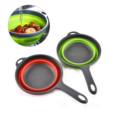 China Hot Sale Fruit Vegetable Kitchen Silicone Collapsible Sieves Viable Washing Collapsible Space Saving Cooking Tools for sale