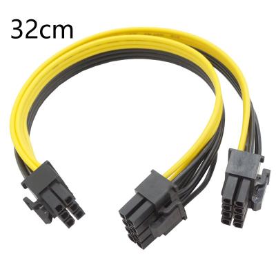 China Tinned Copper 32cm PCI-E 6 Pin Male To Dual 8 Pin Male Power Cord 18awg PCIe 6 Pin To Dual 6 + 2 Pin 6 Pin Adapter Panel Patch Cable for sale