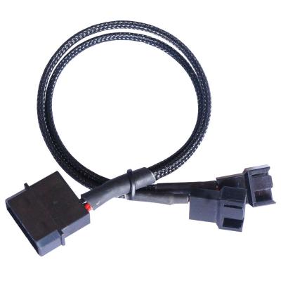 China PVC computer D port ide 4 pin to small 4 pin / 3 pin 2cpu chassis fan cable 1 outlet fan power cable, wrapped with nylon mesh for sale