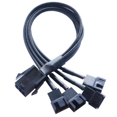 China PVC 6 pin female to 4 pin small computer chassis fan power cord one to four wrapped with nylon mesh fan expansion power cord for sale