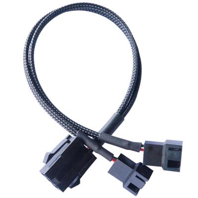 China PVC female 6 pin to 4 pin one-to-two small to computer chassis fan power cord wrapped with nylon mesh fan expansion power cord for sale