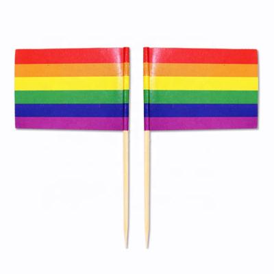 China Custom Food Wholesale 25*35mm Cake Topper Cupcake Stick Rainbow Toothpick Flag With 65mm Toothpick for sale