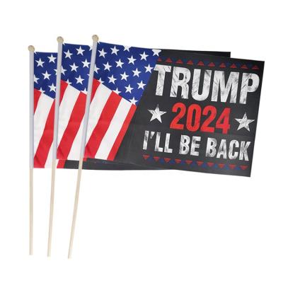 China Hot Selling Trump 2024 14*21cm Custom Hand Made Decoration 100D Polyester Waving Flag For Decoration for sale