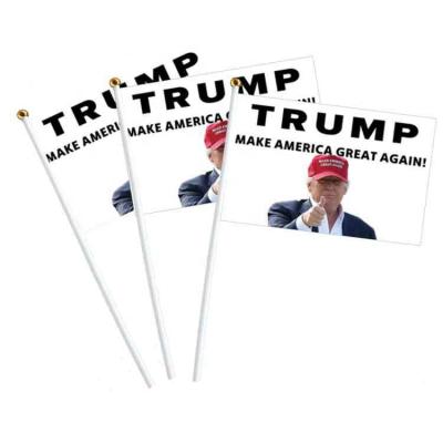 China Hot Selling Trump 2024 14*21cm Hand High Quality Decoration Polyester Waving Flag For Decoration Election for sale