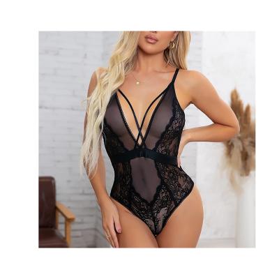 China Black Hot Popular Sexy Sheer Lace Mesh Women's Valentines Day Hollow Out Lingerie for sale