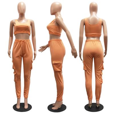 China Shirts & New Arrival Ladies Workout Tops 2 Piece Set Tank Top Cargo Pants Summer Women Jogging Two Piece Tracksuits for sale