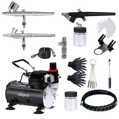 China oil-free & SAGUD Mini Piston Airbrush Gravity Fed Airbrush Compressor Machine Kit Spray Gun Set for sale