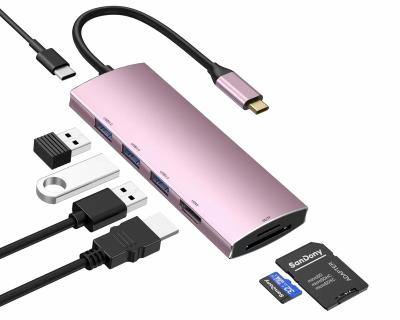 China 4k@60hz Laptop HDTV Aluminum Alloy 3 USB 3.0 7 in 1 USB C Hub with SD TF 3.0 Card Reader for sale