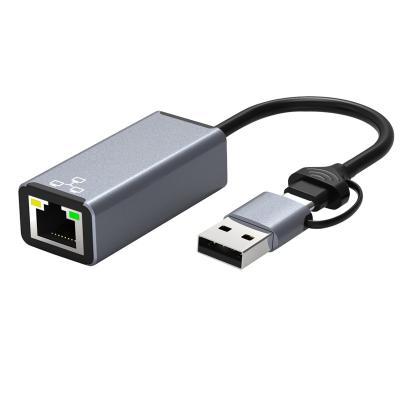 China Laptop Amazon Hot Sale 2 In 1 USB 3.0 Type C To RJ45 100M/1000M Ethernet Adapter for sale