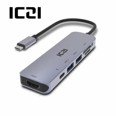 China Protable ICZI 6 In 1 USB Type C Hub With 2USB 3.0 SD TF Card Reader For Dell Hp Laptop for sale