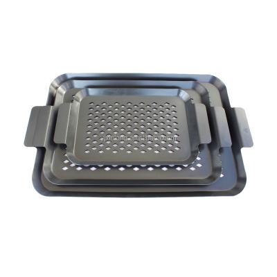 China Wholesale High Quality Easily Cleaned Stainless Steel Grids Barbecure Pan BBQ Basket Pan BBQ Grill Accessories for sale