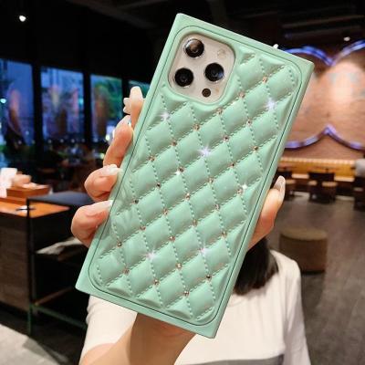 China Transparent Anti-fall Leather Rhinestone Ladies Tpu Ladies Girls Phone Case For Iphone 12 Thin Lines Sheepskin Phone Case for sale