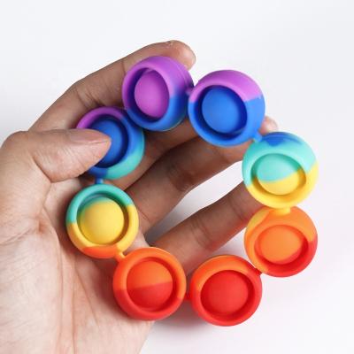 China 2021 Busy Person Factory Wholesale Finger Watch Bracelet Toy Stress Reliever Button Sensory Bubble Pusher Toy Bracelet Rainbow for sale