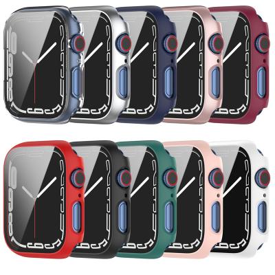 China Newest Style Solid Color Durable Waterproof PC With Tempered Glass Screen Protector 41mm Cover For Apple Watch 7 45mm Case for sale