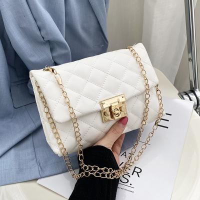 China 2022 New High Quality Small Square Diamond Lattice Bag Pu Solid Zipper Fashion Single Shoulder Messenger Bag With Chain Ladies Handbag for sale