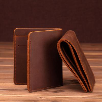 China 2022 Newest Crazy Horse Waterproof Simple Leather Men Short/Leather Bifold Wallet Designer Long Wallets Retro Small Cow Top Purse for sale