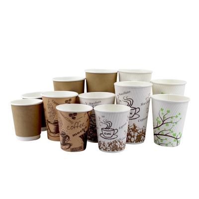 China 8 16 high quality manufacturing disposable 32 oz plain white custom kraft paper masks ripple hot and cold tea double wall disposable paper cup for sale