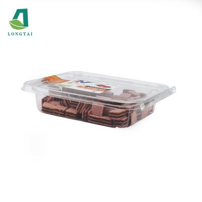 China Food Grade PLA Tray Plastic Food Packaging Transparent Microwavable Salad Hinged Container With Lid for sale