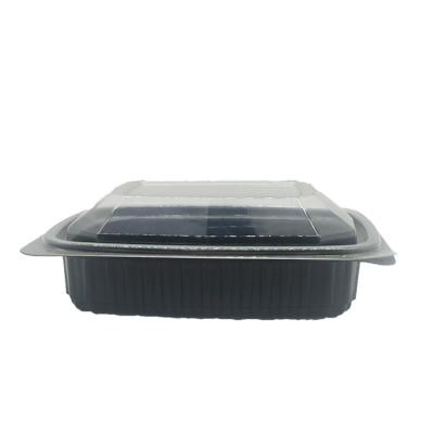 China Wholesale Microwavable Disposable Plastic Black Box With Fruit Clear Rice Vegetable Lid Container for sale