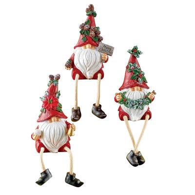 China Europe 3 Piece Resin Crafts Holiday Legs Gnome Shelf Sitter Dangling Figurines Decorations for sale