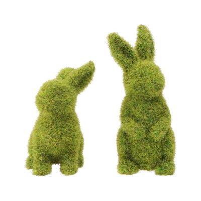 China Europe Flocked Bunny Resin Rabbit Statues For Garden Yard Decorations for sale