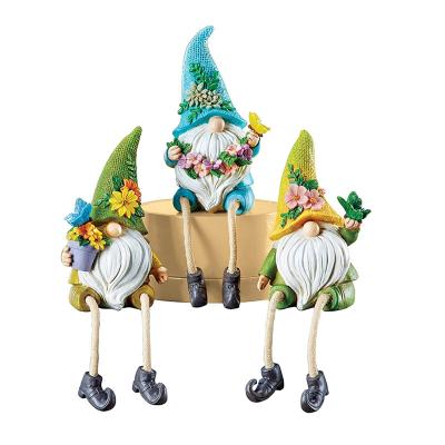 China Europe set of 3 baby sitter figurines Gnomes with legs dangle over edge for decorative shelves for sale