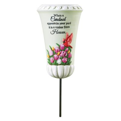 China European Garden Decoration Sentimental Cardinal Vase Stake Polyresin Memorial Vase for sale