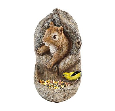 China Europe Garden Squirrel Sculpture Resin Hand Painted Squirrel In Tree Bird Feeder Outdoor Decor for sale