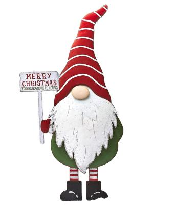 China Country Metal Holiday Stake Garden Gnome With Christmas Icon Red Stripe Hat for sale