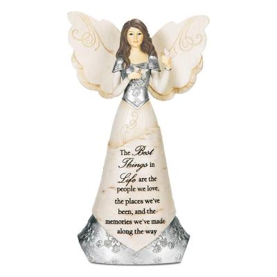 China Europe Resin Angel Figurine Holding Butterflies Best Things in Life for Wedding Decoration for sale