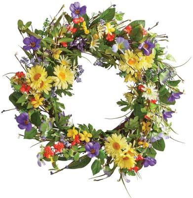 China Living Room Daisy Floral Twig Door Artificial Flower Home Decorative Wild Spring Wreaths for sale