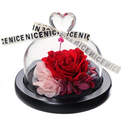 China decorative flowers & Garlands Birthday Wedding Favors Gift Home Decor Preserved Fresh Eternal Roses Flowers In Heart Shape Glass Top Dome for sale