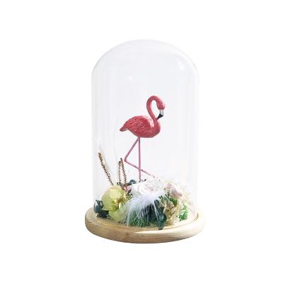 China Romantic Gorgeous Valentine's Day Valentine's Day Preserved Natural Preserved Flowers Flamingo Glass Cover Rose Plant Flowers for sale