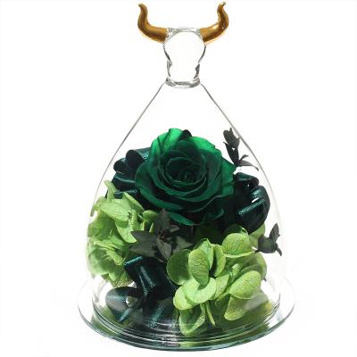 China decorative flowers & Twelve Taurus Preserved High Quality Forever Zodiac Flower Eternal Rose Garlands in Glass Dome for Wedding Valentines for sale