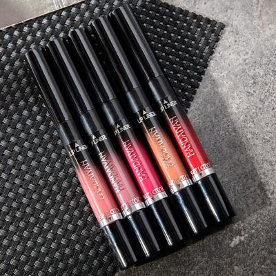 China HANDAIYAN Dual Head 14 Colors Waterproof Matte Lasting Lipliner And Lip Gloss Non Stick Cup Lips Makeup for sale