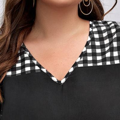 China Plus-size black and white women's breathable plaid short-sleeved tops new fashion women's spring women's tops for sale