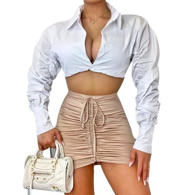 China Latest Breathable Stacked Long Sleeve Crop Tops White Color Shirt Women Fashion Design Lady Plus Size Women Shirts for sale