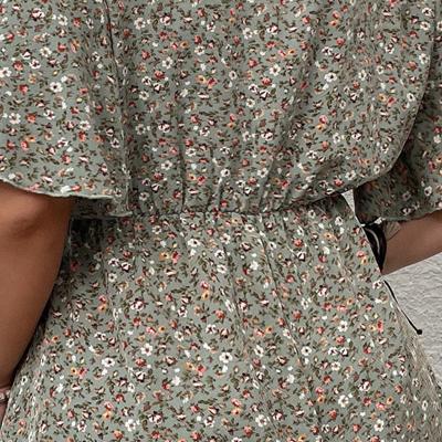 China Designer Viable Spring Modest Short Sleeve Knit Skater Lace Up Tulle Plus Size Floral Shirt Dress Shorts 2021 for sale