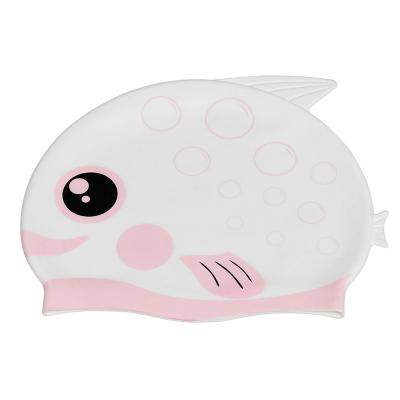 China Waterproof Durable Eco-friendly Super Stretchy Silicone Cartoon Fish Shape Swimming Hat Unisex Children Diving Hat for sale