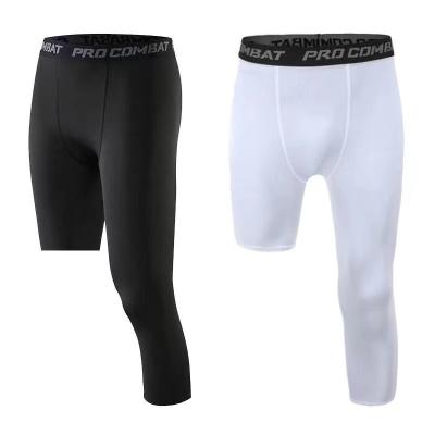 China Breathable Custom Logo 3/4 One Leg Capri Tights Athletic Layer Cool Sports Tights Men's Compression Leggings Pants for sale