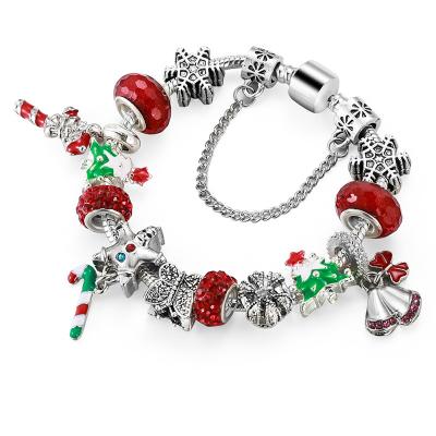 China CLASSIC Candy Cane Pendant Christmas Bracelet Silver Alloy Christmas String Female Glass Bead Bracelet for sale