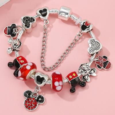 China New Cartoon Character Mickey Mouse Vintage Red Bracelet DIY Beaded Cartoon Children Bracelet for sale