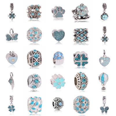 China Wholesale CLASSIC 10pcs/set S925 High Quality Silver Sky Zircon Beads Matched With Glass Pan Bracelet Love Heart Charm Bead DIY Charms for sale