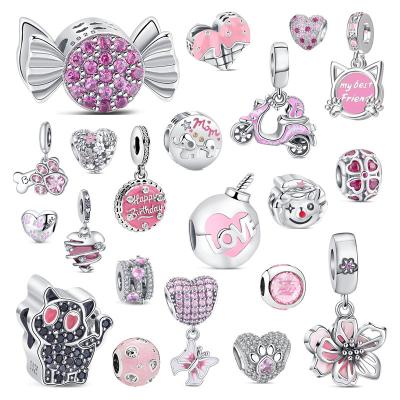 China New Design DIY Charm CLASSIC Pink Beads Wholesale 925 Sterling Silver Bracelet Designer Charm Bead Jewelry Making for sale