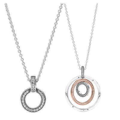 China New Temperament 925 Double Circle Clavicle Chain Fashion Silver Female Ring Necklace Single Diamond Pendant For Girlfriend for sale